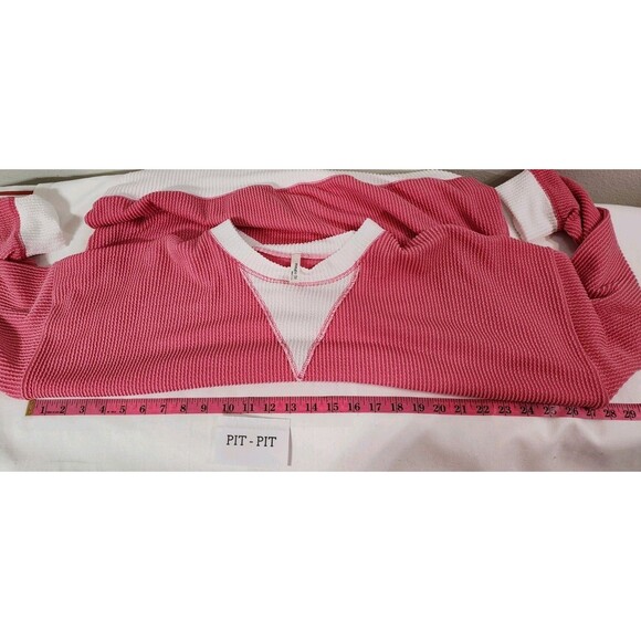 MAGIC FIT WOMEN S/M PINK WHITE SWEATER RIBBED KNIT OVERSIZED RELAXED COMFY LOOSE - Picture 12 of 13